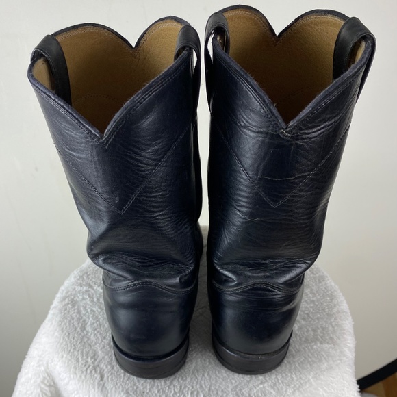 Justin Mens 9 D Cowboy Roper Boots Black Leather Western Rodeo Pull On - Picture 4 of 9